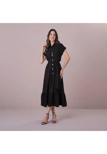 Vestido Marta Em Rayon Preto Tatá Martello Outono/Inverno 2025