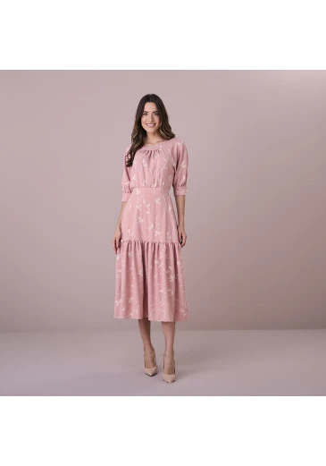 Vestido Dayane Bordado Rose Tatá Martello Outono/Inverno 2025