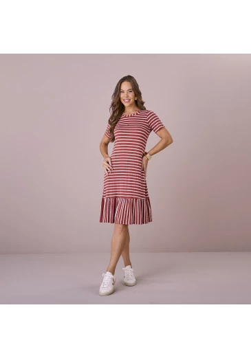 Vestido Pauline Em Malha Listrada Telha Tatá Martello Outono/Inverno 2025