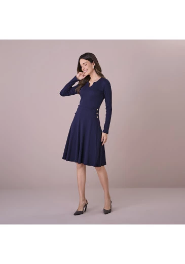 Vestido Nubia Em Malha Canelada Azul Marinho Tatá Martello Outono/Inverno 2025