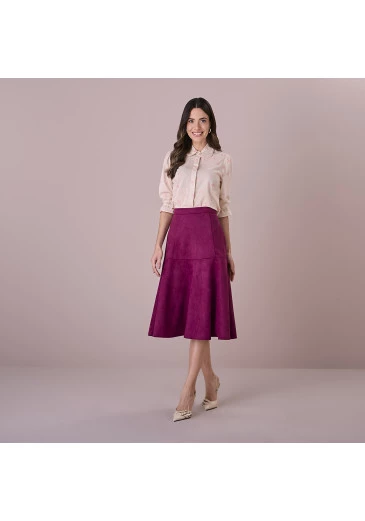 Saia Erica Em Scuba Suede Fucsia Tatá Martello Outono/Inverno 2025