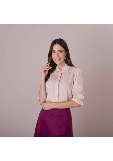 Camisa Valeria Em Algodão Bordado Rosa Tatá Martello Outono/Inverno 2025