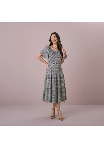 Vestido Mayara Em Yorio Bordado Verde Tatá Martello Outono/Inverno 2025