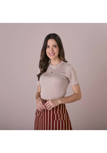 Blusa Bruna Em Geo Visco Bege Tatá Martello Outono/Inverno 2025