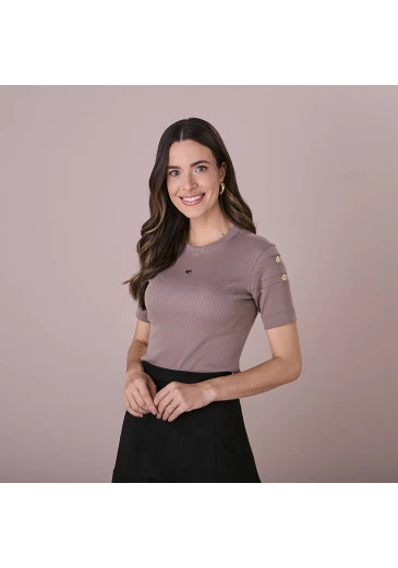 Blusa Bruna Em Geo Visco Marrom Tatá Martello Outono/Inverno 2025