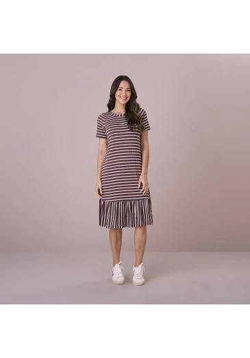 Vestido Pauline Em Malha Listrada Marrom Tatá Martello Outono/Inverno 2025