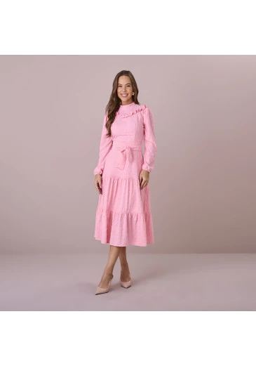 Vestido Luciene Em Malha Laise Rosa  Tatá Martello  Outono/Inverno 2025