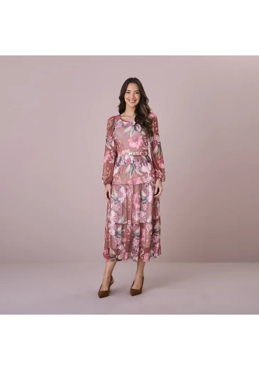 Vestido Olga Em Tule Estampa Flores Tatá Martello  Outono/Inverno 2025