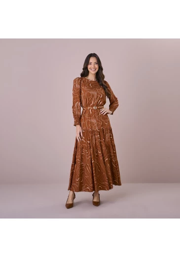 Vestido Brenda Viscolinho Marrom Tatá Martello Outono/Inverno 2025