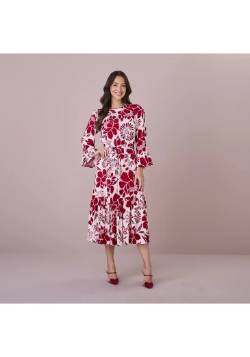 Vestido Rosana Em Viscolinho Vermelho Tatá Martello Outono/Inverno 2025