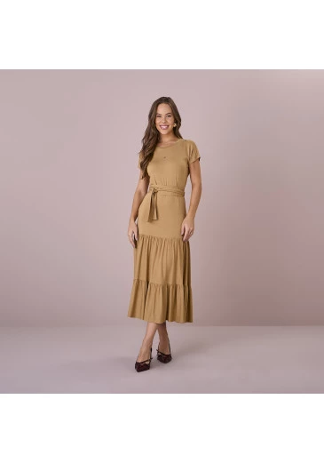 Vestido Tania Em Viscolycra Caramelo Tatá Martello Outono/Inverno 2025