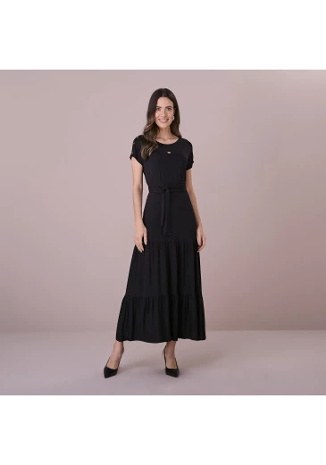 Vestido Tania Em Viscolycra Preto Tatá Martello Outono/Inverno 2025