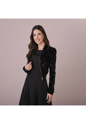 Bomber Rafaela Em Veludo Paete Preto Tata Martello Outono/Inverno 2025