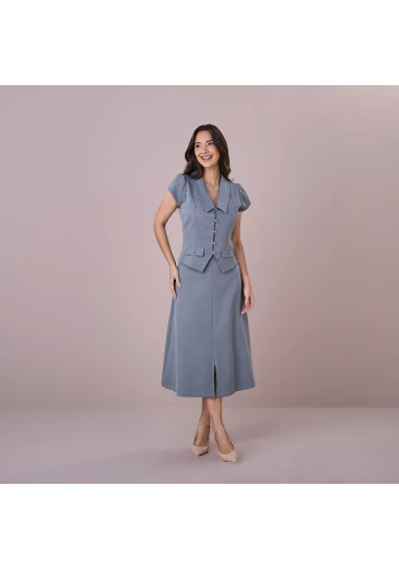 Conjunto Ingrid Em Alfaiataria Cinza Tatá Martello Outono/Inverno 2025