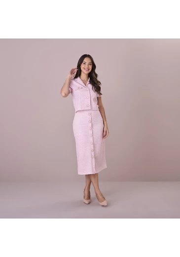 Vestido Monique Em Malha Tweed Rosa Tatá Martello Outono/Inverno 2025