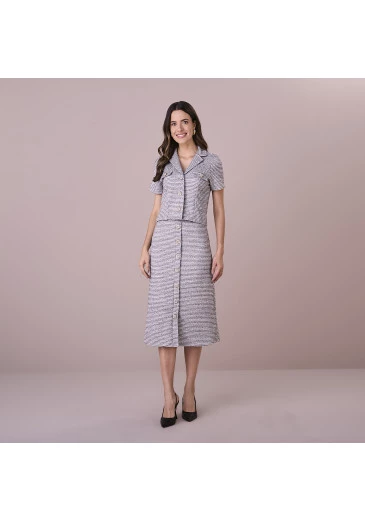 Vestido Monique Em Malha Tweed Preto Tatá MartelloOutono/Inverno 2025