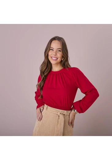 Blusa Tatiane Em Crepe Gloss Vermelho Tatá Martello Outono/Inverno 2025
