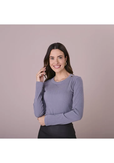 Blusa Veronica Em Canelado Soft Cinza Tatá Martello Outono/Inverno 2025