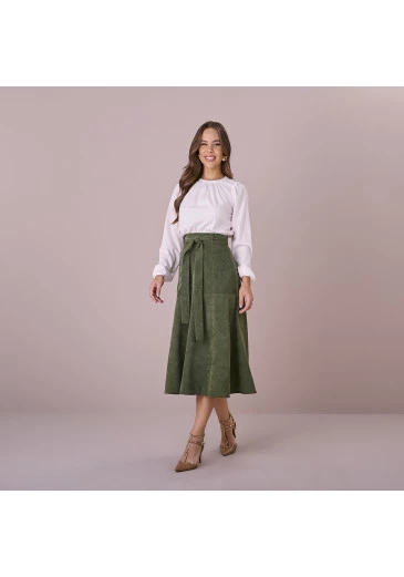 Saia Helena Cotele Verde Tatá Martello Outono/Inverno 2025