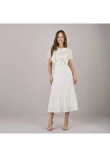 Vestido Cleuza Em Chiffon Bari Com Brilho Off White Tatá Martello Alto Verão 2025