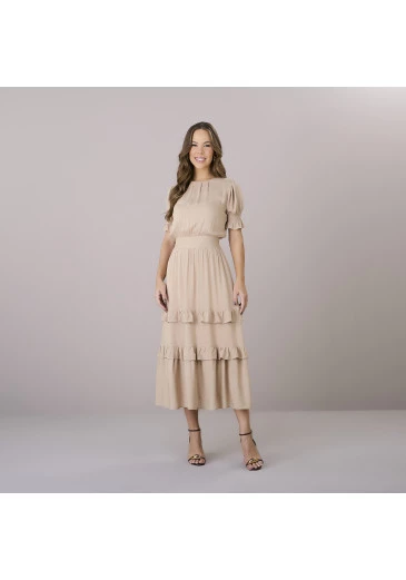 Vestido Samanta Em Rayon Lurex Bege Tatá Martello Outono/Inverno 2025