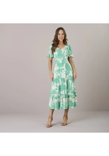 Vestido Luciane Em Viscose Rayon Verde Tatá Martello Alto Verão 2025