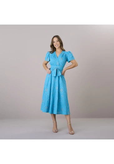 Vestido Edilene Com Bordado Em Lurex Azul Tatá Martello Outono/Inverno 2025