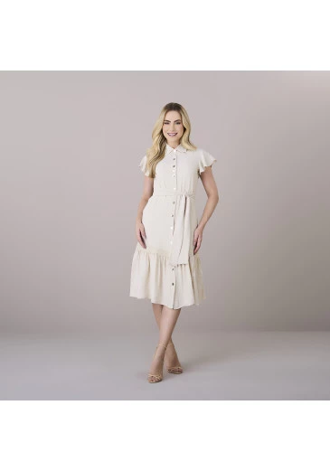 Vestido Joana Off White Em Crepe Flow Com Botões Funcionais Tatá Martello Outono/Inverno 2025