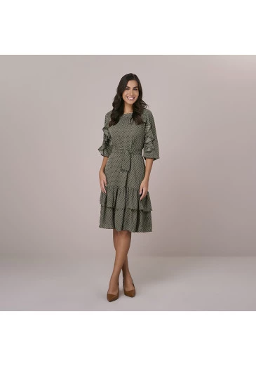 Vestido Larissa Em Crepe Poa Verde Tatá Martello   Outono/Inverno 2025