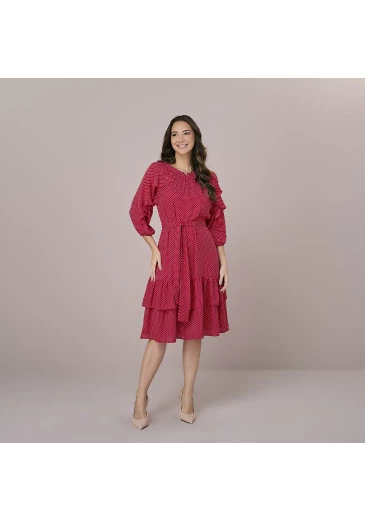 Vestido Larissa Em Crepe Poa Vermelho Tatá Martello  Outono/Inverno 2025