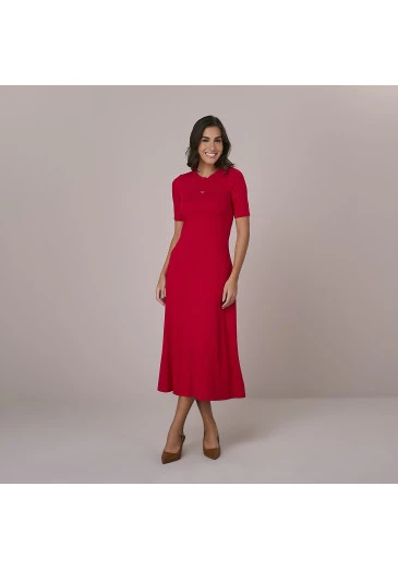 Vestido Taynara Em Malha Viscolycra Vermelho Tatá Martello Outono/Inverno 2025