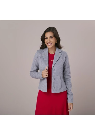 Blazer Eva Em Lã Batida Cinza Tatá Martello Outono/Inverno 2025