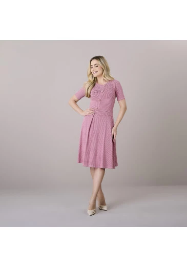 Vestido Monica Em Malha Vichy Rosa Tatá Martello Outono/Inverno 2025
