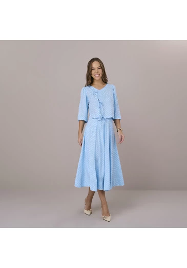 Conjunto Debora Em Viscolinho Slub Azul Tatá Martello Outono/Inverno 2025