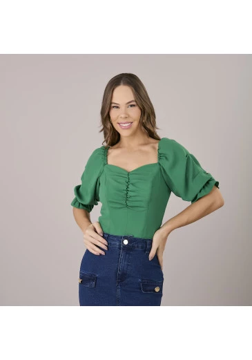 Blusa Larissa Em Crepe Verde Tatá Martello Alto Verão 2025