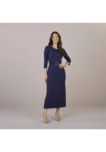 Vestido Nadia Em Stella Maris Azul Marinho Tatá Martello Outono/Inverno 2025