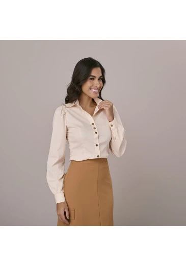 Camisa Camila Em Tricoline Bege Tatá Martello Outono/Inverno 2025