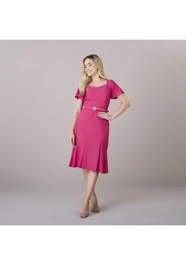 Vestido Lena Em Crepe Rayon Pink Tatá Martello Outono/Inverno 2025