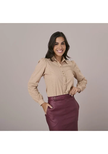 Camisa Elisa Em Laise Bege Tatá Martello Outono/Inverno 2025