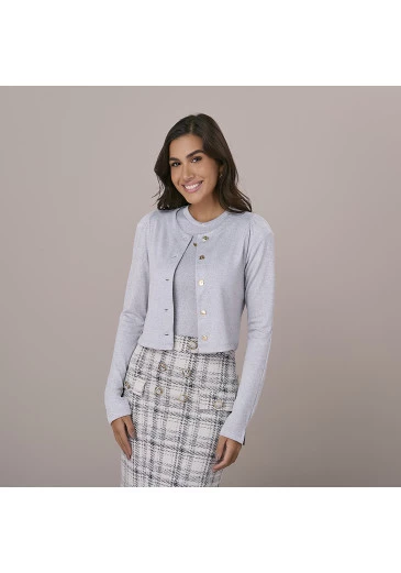 Casaco/Blusa Em Malha Ricca Cinza Tatá Martello Outono/Inverno 2025