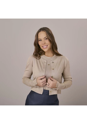 Casaco/Blusa Em Malha Ricca Bege Tatá Martello Outono/Inverno 2025