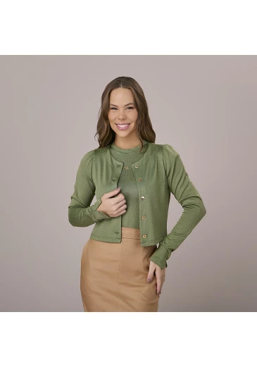 Casaco/Blusa Em Malha Ricca Verde Tatá Martello Outono/Inverno 2025