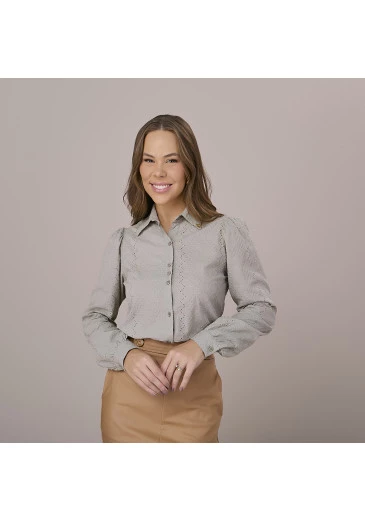 Camisa Elisa Em Laise Cinza Tatá Martello Outono/Inverno 2025