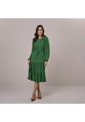 Vestido Rosangela Em Crepe Twist Verde Tatá Martello  Outono/Inverno 2025