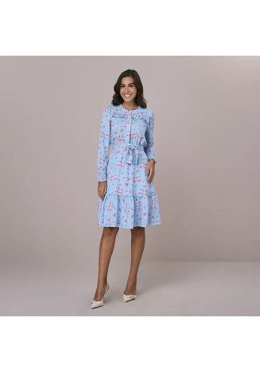 Vestido Mayte Em Viscolinho Azul Tatá Martello  Outono/Inverno 2025