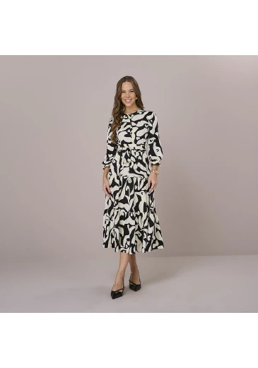 Vestido Caroline Em Viscolinho Royal Preto Tatá Martello Outono/Inverno 2025