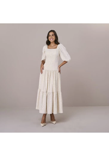 Vestido Joana Em Crepe Bege Tatá Martello Outono/Inverno 2025