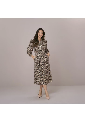 Vestido Fabiana Em Rayon Printed Marrom Tatá Martello  Outono/Inverno 2025
