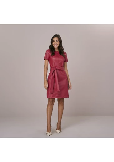 Vestido Sheila Em Couro Sicily Eco Vermelho Tatá Martello Outono/Inverno 2025