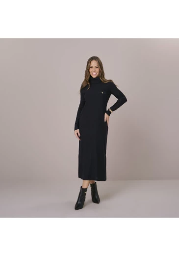 Vestido Tatiele Em Malha Trico Preto Tatá Martello Outono/Inverno 2025